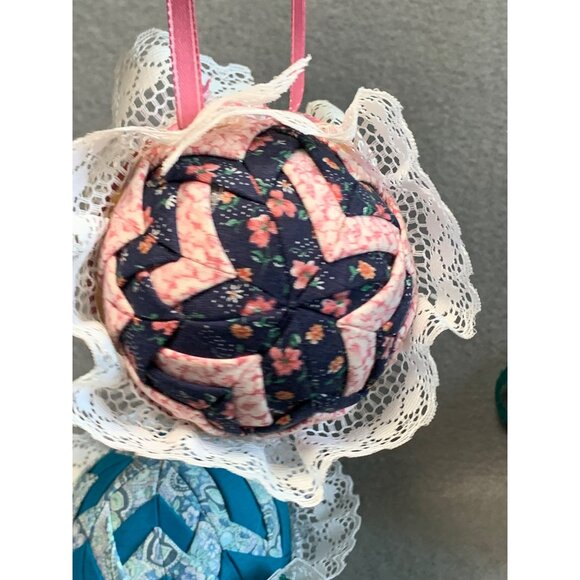 Handmade Quilted Christmas Ornaments with Lace & Ribbon Set of 6 - Picture 6 of 10